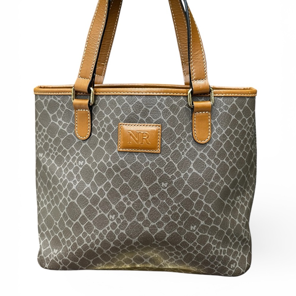 Nina Ricci Taupe Snake-Print Tote with Tan Leather Handles